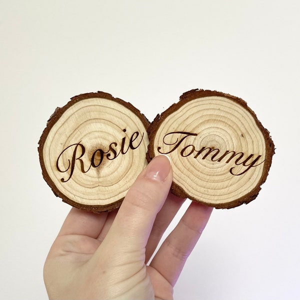 Rustic wooden name placements, name signs, wedding name signs, woodland wedding, natural wedding, barn wedding
