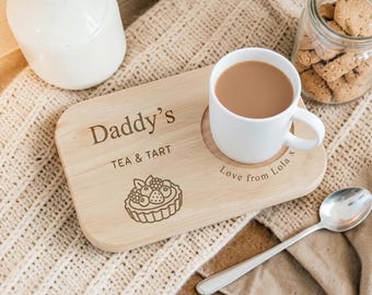 Personalised Wooden Tea and Biscuit Board, Engraved Coffee Tray, Gift for Mum Dad Grandparents