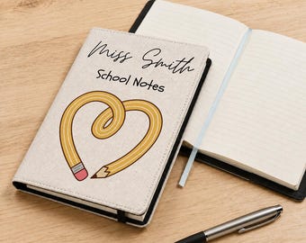 Personalised Teacher A5 Notebook - Custom Name Gift - Removable Cover - Apple & Globe Design