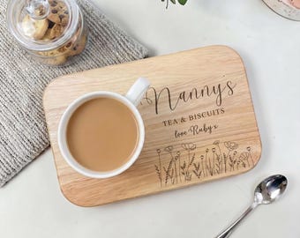 Personalised Wooden Tea and Biscuit Board - Engraved Coffee Tray - Gift for Mum - Gift for daughter - Nanny - Grandma