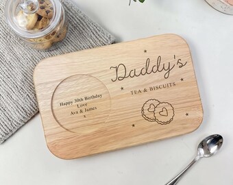 Personalised Wooden Tea and Biscuit Board - Engraved Coffee Tray - Gift for dad - Gift for Son - Grandad - Grandpa - Jam tart
