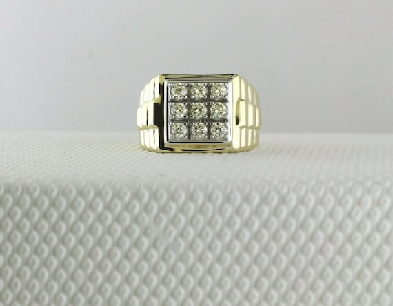 Antique Diamond Ring, Nine Stone Pave Set Square Shape Engagement Ring with  Milgrain Beading Detail. Circa 1890s, 18 Ct & Platinum. - Addy's Vintage
