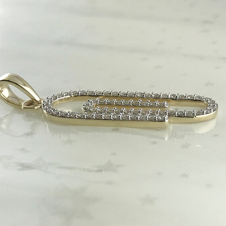 Paper Clip Design Charm Pendant in Solid 14K Gold for Men's 0.35 Ct