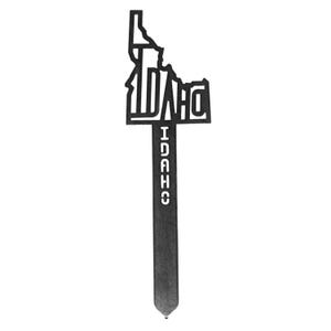 May include: Black metal garden stake shaped like the state of Idaho with the word "IDAHO" written vertically down the stake.