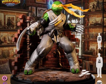 Miniature imprimée en 3D de style MCP : Tortue Ninja (32 mm, 40 mm, 75 mm)