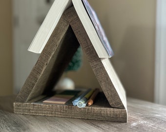 Wooden Book Stand- Nightstand Book Holder- Book Nook Display- Bookish Accessories- Book Holder- Wooden Bookmark- Book Lover Gift