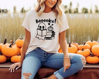 Boooks - Bookish Halloween Shirt- Ghost Halloween Shirt- Spooky Season Shirt- Ghost Vibes- Spooky Vibes Shirt- Halloween Book Shirt