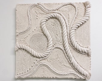 Fiber Art Wall Hanging, Handmade, Natural Cotton Rope