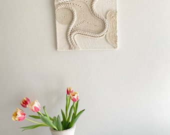 Fiber Art Wall Hanging, Handmade, Natural Cotton Rope