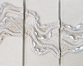 Fiber Art Wall Hanging, Handmade, Natural Cotton Rope and Clay
