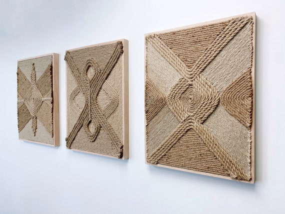 Fiber Art Wall Hanging, Handmade, Natural Jute Rope