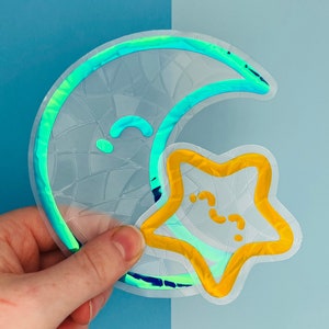Moon and Star Suncatcher Set // Suncatcher Sticker, Window Decal, Rainbow Window Sticker, Moon Suncatcher, Star Suncatcher, Galaxy Sticker