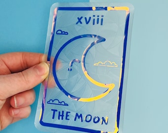 The Moon Tarot Card Suncatcher Sticker: Celestial Rainbow Maker Window Decal