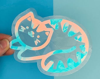 Tabby Cat Suncatcher Sticker: Rainbow Maker Window Decal