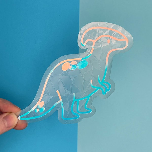 Nora the Parasaurolophus Suncatcher Sticker: Dinosaur Rainbow Maker Window Decal