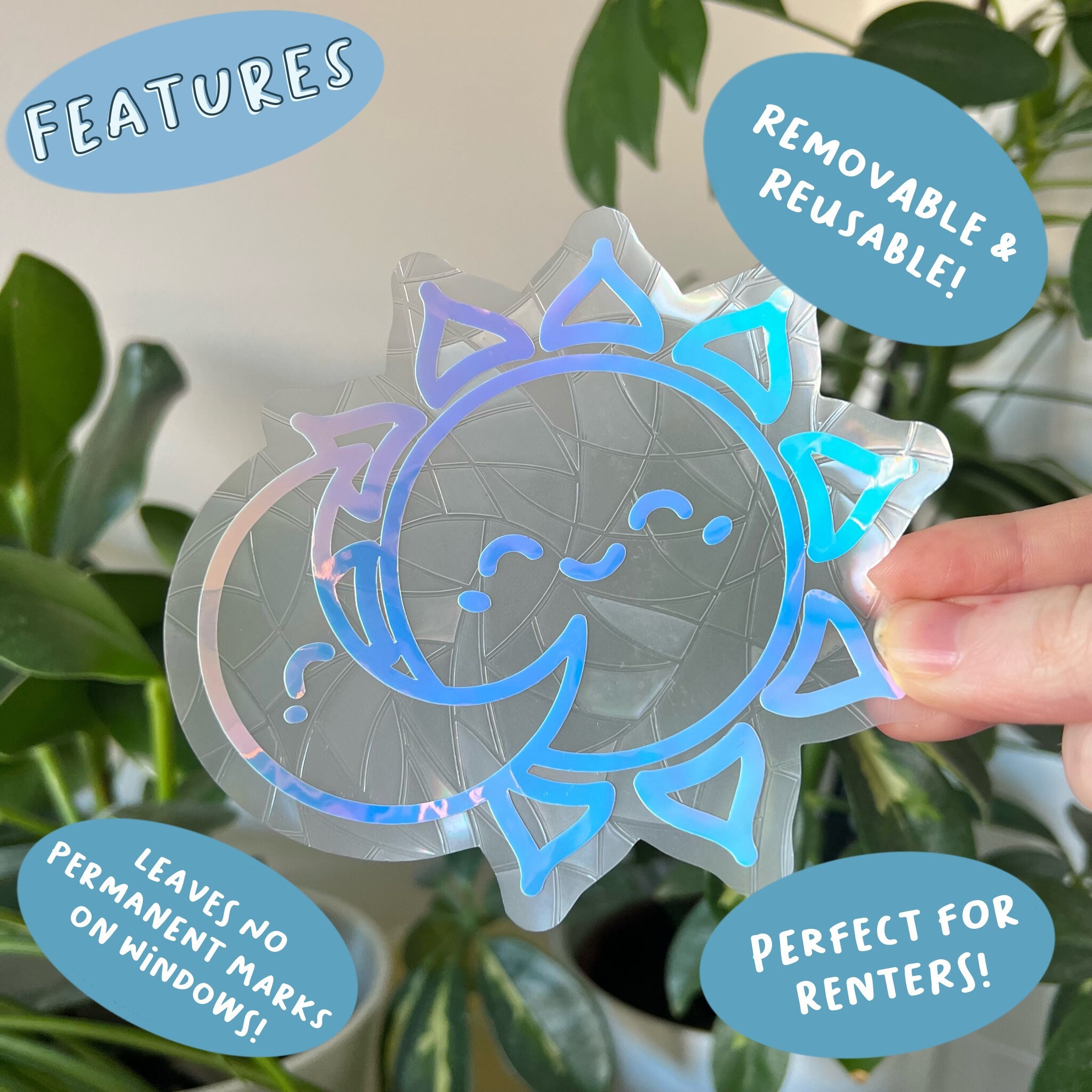 Sun and Moon Suncatcher Sticker: Celestial Rainbow Maker Window Decal ...