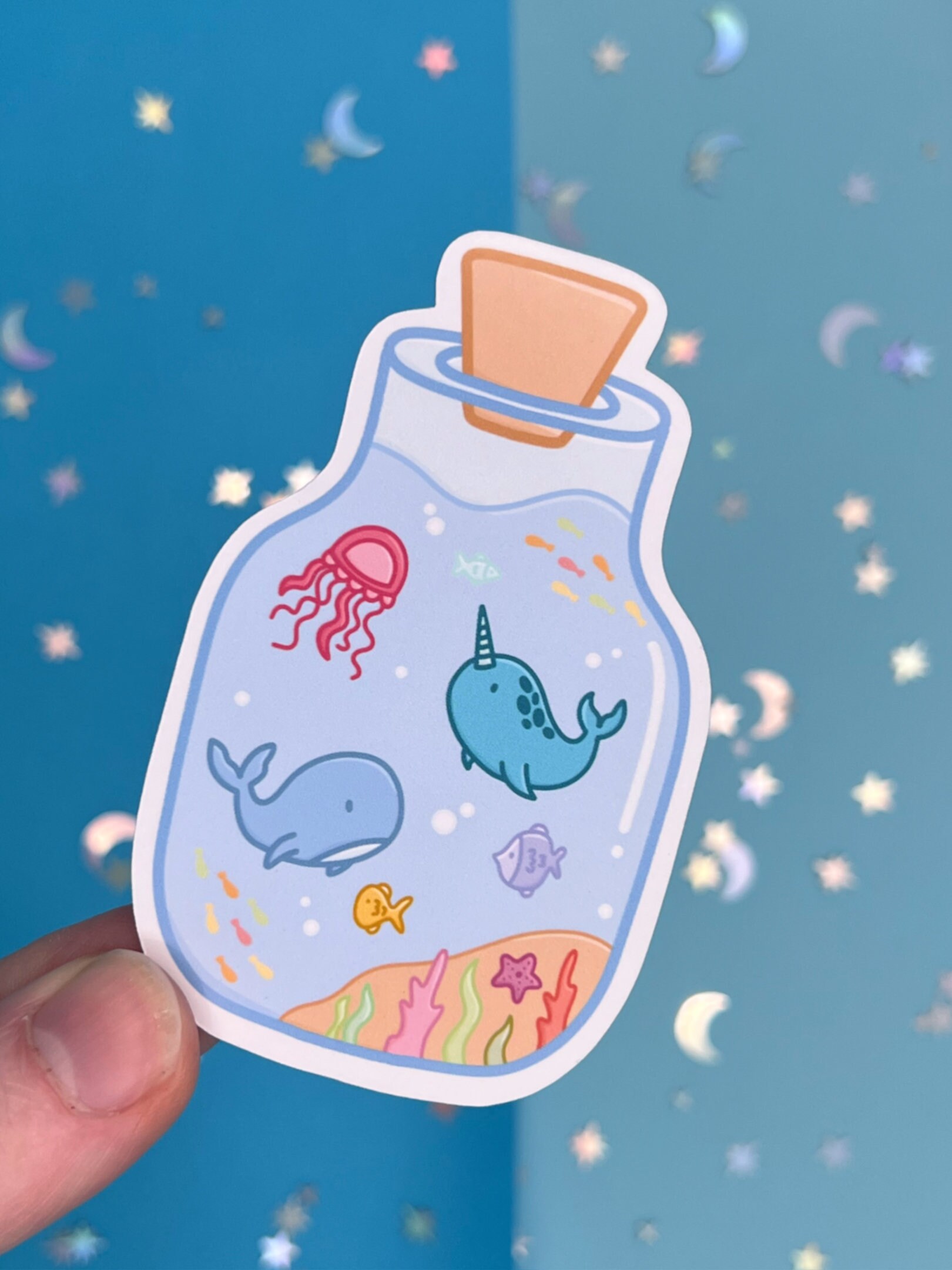 Ocean in a Bottle Single Sticker, Sealife Sticker, Die Cut Sticker, Marine Life Stickers, Adorable Sticker, Glossy Sticker, Ocean Decoration