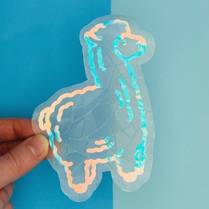 Alpaca Suncatcher Decal // Rainbow Window Cling, Alpaca Window Sticker, Holographic Window Decal, Renter Friendly Decal