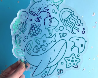 Giant Sea Creatures Suncatcher Sticker: Sealife Rainbow Maker Window Decal
