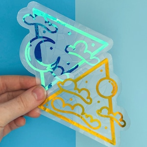 Dusk and Dawn Suncatcher Set //Suncatcher Sticker, Window Decal, Rainbow Window Sticker, Celestial Sticker, Celestial Suncatcher