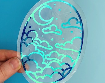 Midnight Skies Suncatcher Sticker: Celestial Rainbow Maker Window Decal