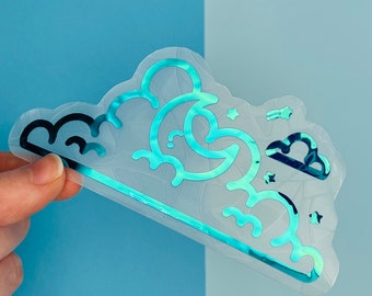 Cloudy Nights Suncatcher Sticker: Celestial Rainbow Maker Window Decal