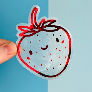 Mini Strawberry Suncatcher // Suncatcher Sticker, Window Decal, Rainbow Maker, Rainbow Window Sticker, Window Art, Fruit Sticker