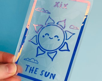 Pegatina atrapasol de la carta del Tarot del Sol: Calcomanía para ventana con arcoíris celestiales