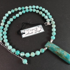 Pendentif chrysocolle bohème chic/perles de chrysocolle verte à facettes/collier en argent sterling/été/toutes les occasions/chrysocolle vert pomme