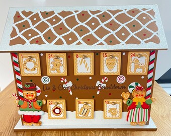 Wooden Gingerbread House Advent Calendar With Lights Etsy Wooden Gingerbread House Advent Calendar With Lights Etsy