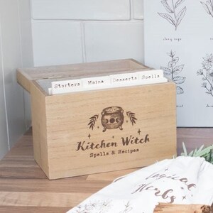 Personalised Kitchen Witch Wooden Recipe Box