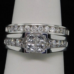 Princess Cut CZ Sterling Silver Engagement Ring Set