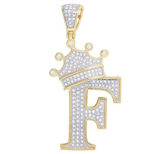 Custom CZ Sterling Silver Crown Initial Pendant
