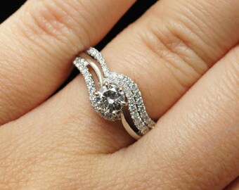 Handgemachte 925 Sterling Silber Weiß Gold Plated CZ Brautring Set
