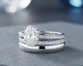 Diamant-Verlobungsring im Ovalschliff; Weiß Gold Plated 925 Sterling Silber Braut Bandring