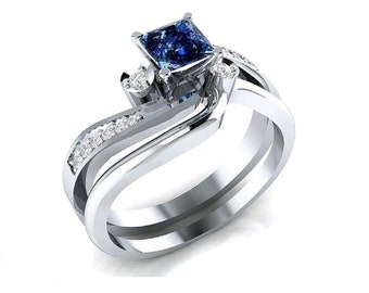Bague De Fiançailles Saphir Bleu Coussin En Argent 925 – Taille 4 à 14, Fait Main, Pierres 3 Carats (Inde)