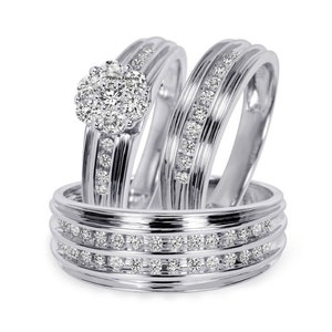CZ Sterling Silver Wedding Trio Ring Set - Art Deco Promise Rings - Etsy