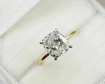 2.50 Ct Cushion Cut Moissanite Solitaire Engagement Ring  925 Sterling Silver Gold Plated Dainty Ring , Forever One Engagement Ring, 4 Prong