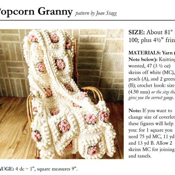 Cream and Rose Popcorn Granny Crochet Pattern