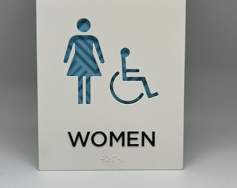 ADA Braille  Women's Restroom Sign - The Basics Cutaway With Customizable Insert Women’s Sign in White or Black with insert