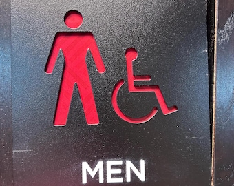 ADA Braille  MEN Restroom Sign - The Basics Cutaway With Customizable Insert MEN's Sign in White or Black with insert