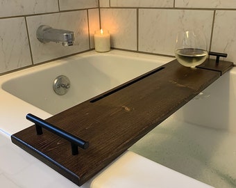 Bath Tray | Bath Caddy | Custom Made Bathtub Tray | Wooden Tray for Book Wine and Phone