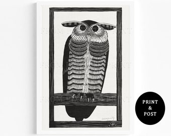 230. Horned Owl / Hoornuil - Samuel Jessurun De Mesquita 1915 - Vintage Bird Illustration - Natural History Giclee Art Print - A3, A4, A5