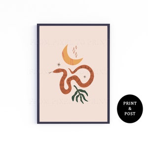 186. Boho Wüstenschlange - Indie Boho Southwestern Art - A3, A4, A5 - Boho Schlange & Mond Kunstdruck - Abstrakte Wüste Ästhetische Kunst Poster