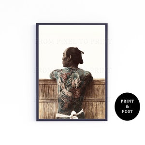 265. Vintage Photograph Of Tattooed Japanese Man By Kusakabe Kimbei 1870s - 1890s - High Resolution Print - Wall Décor - A3, A4 & A5 Sizes