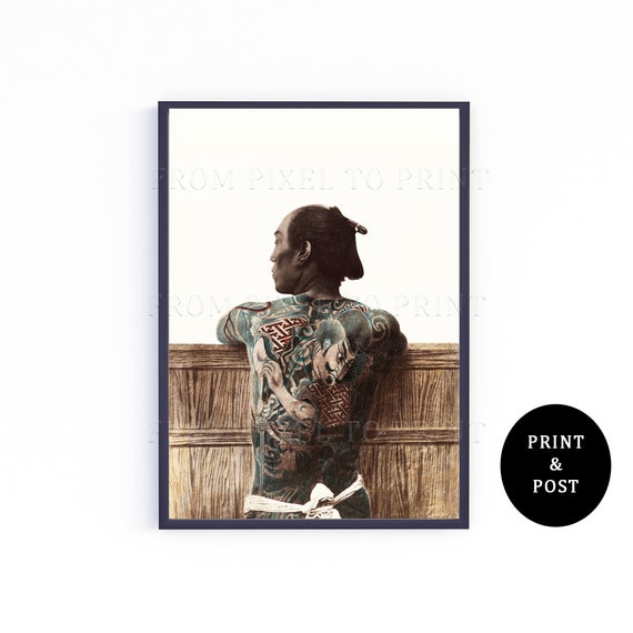 265. Vintage Photograph Of Tattooed Japanese Man By Kusakabe Kimbei 1870s - 1890s - High Resolution Print - Wall Décor - A3, A4 & A5 Sizes