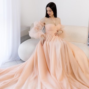 Pink Puffy Dress,ruffled Tulle Dress,corset Pink Event Dress,long Dress for  a Photo Shoot,dresses With Puff Sleeves,corset Dress With Cups - Etsy