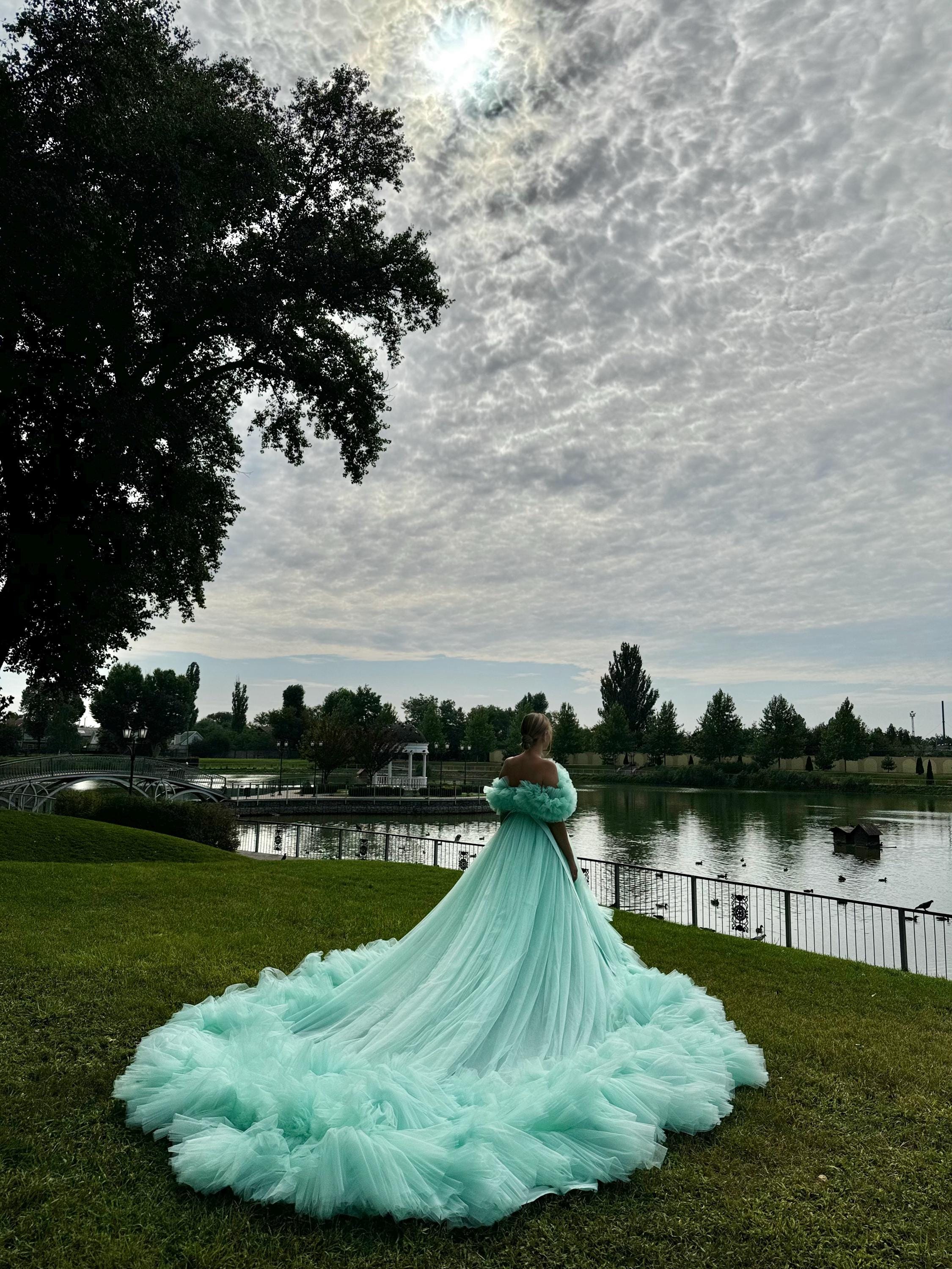 mint green wedding dress A-line Lace Top Mint Green Bridesmaid Dress with Ribbon – FancyVestido