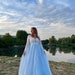 Soft pink event dress,Puffy tulle dress with long train,Prom Dress with puff sleeves