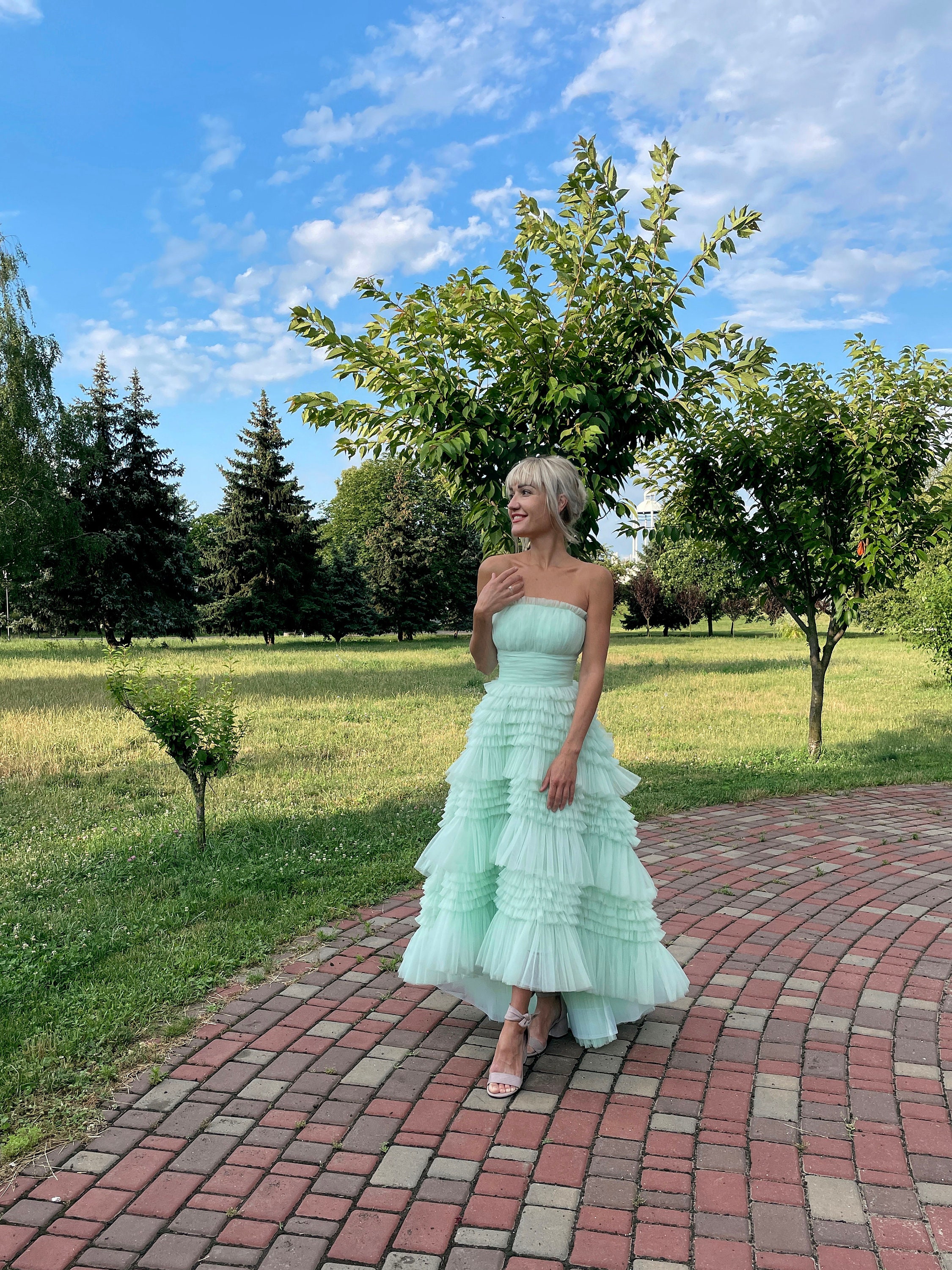 Natural color of the dress,Green dress with ruffle,Laurel dresses,Wedding green dress,Fluffy green dress,Dress for a photo shoot,Midi dress Natural color of the dress,Green dress with ruffle,Laurel dresses,Wedding green dress,Fluffy green dress,Dress for a photo shoot,Midi dress